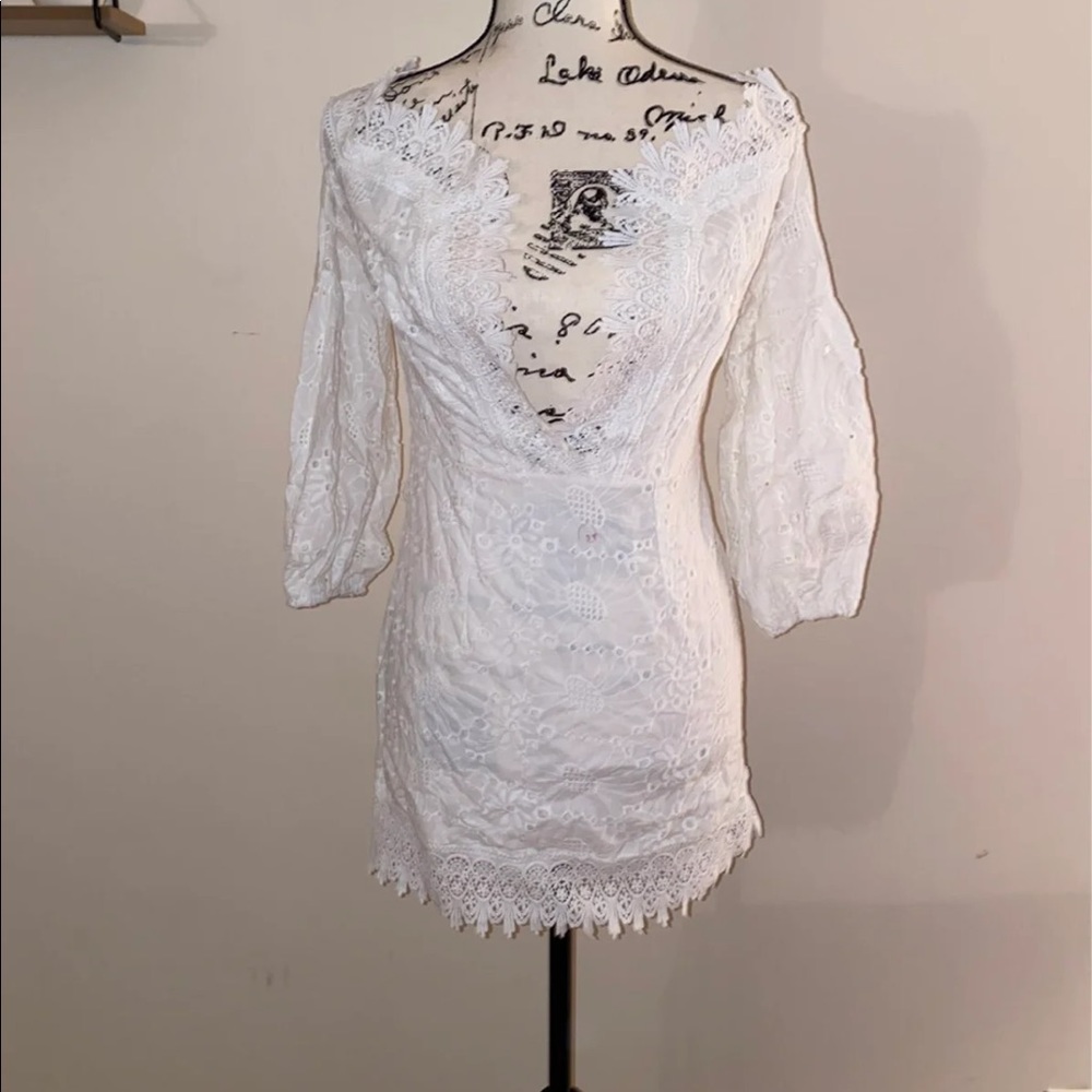Plunging Off Should White Lace Dress